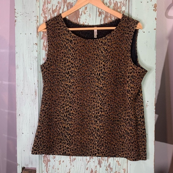 Women’s White Stag brown black leopard print sleeveless blouse size L Preloved - Picture 1 of 6